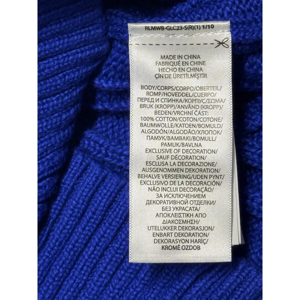 Polo Ralph Lauren Mens Large Royal Blue Cable Knit Cotton Crewneck Sweater L